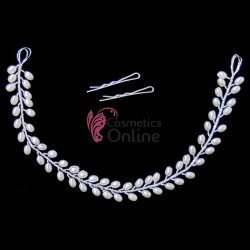 Tiara Ti002HH Argintie pentru mirese cu perle sidefate + 2 agrafe argintii